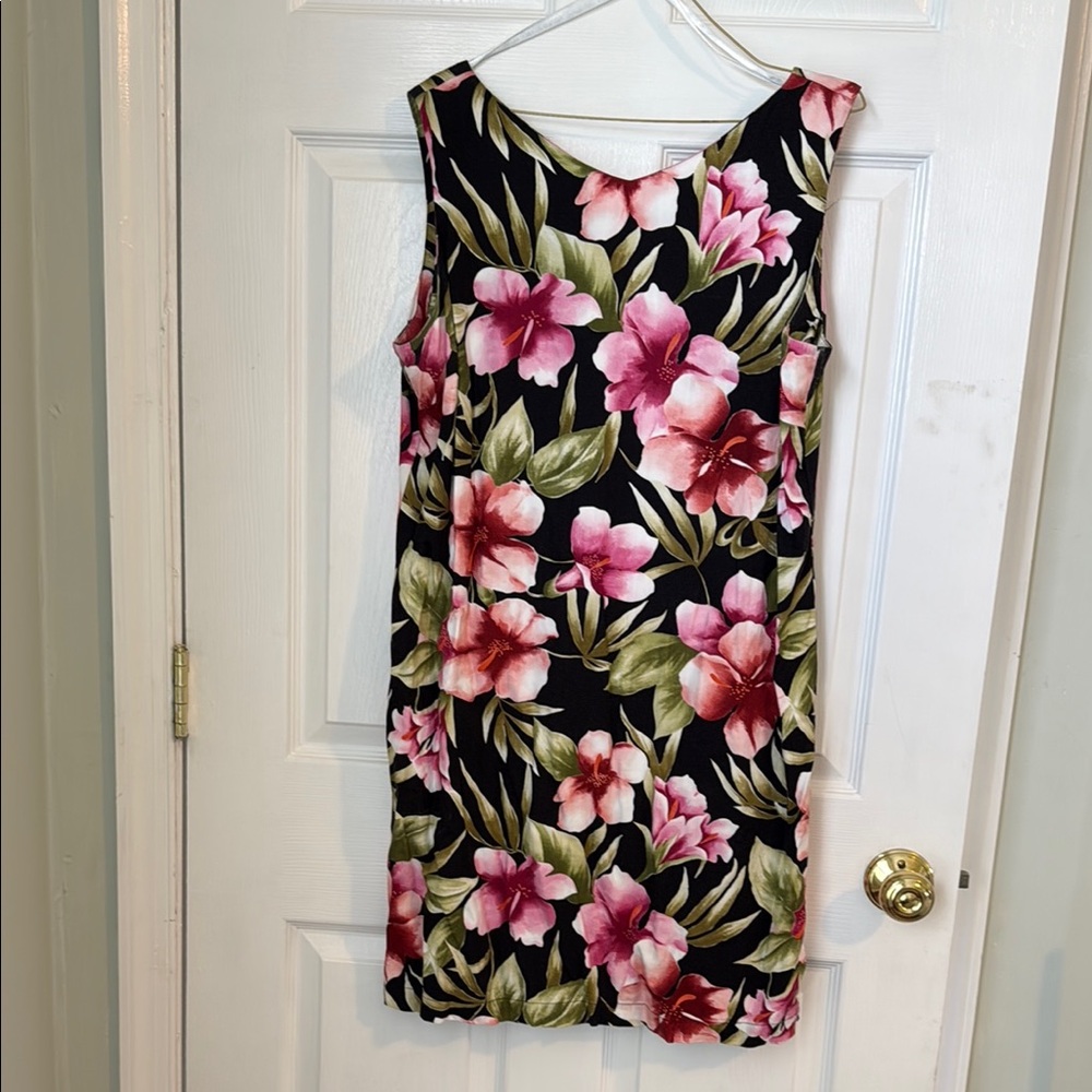Caribbean Joe Black Dress with Pink and Green Floral Design